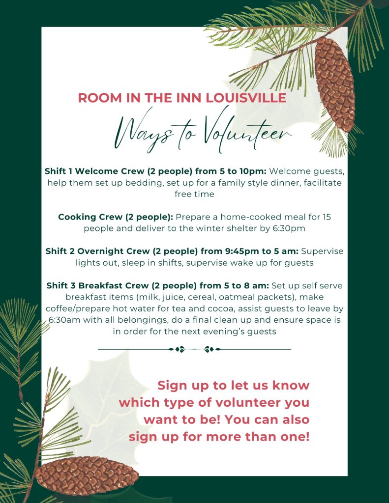 Ways to Volunteer for Room In the Inn Louisville